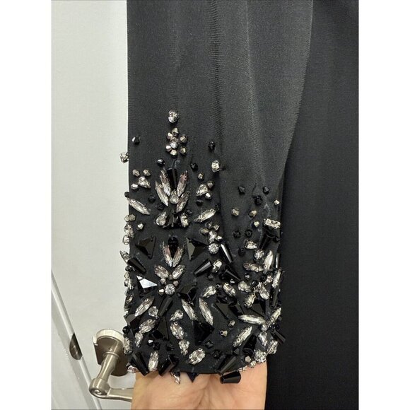 Mac Duggal Size 18 Black 55712 Beaded Cuff Long Sleeve Wrap Trumpet Gown Dress - Picture 7 of 13